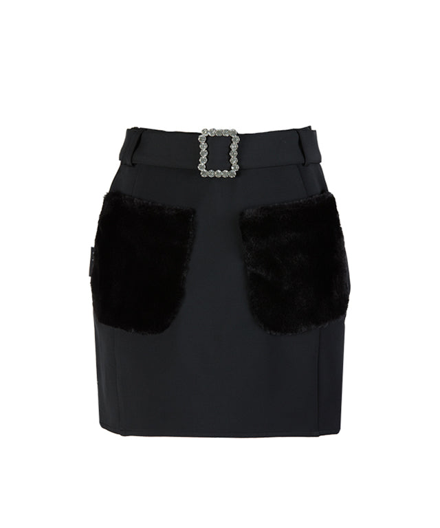 J.Jane Fur Pocket Skirt (Black)