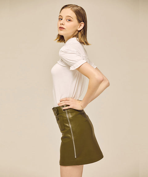 MYCL A-line Leather Skirt Khaki