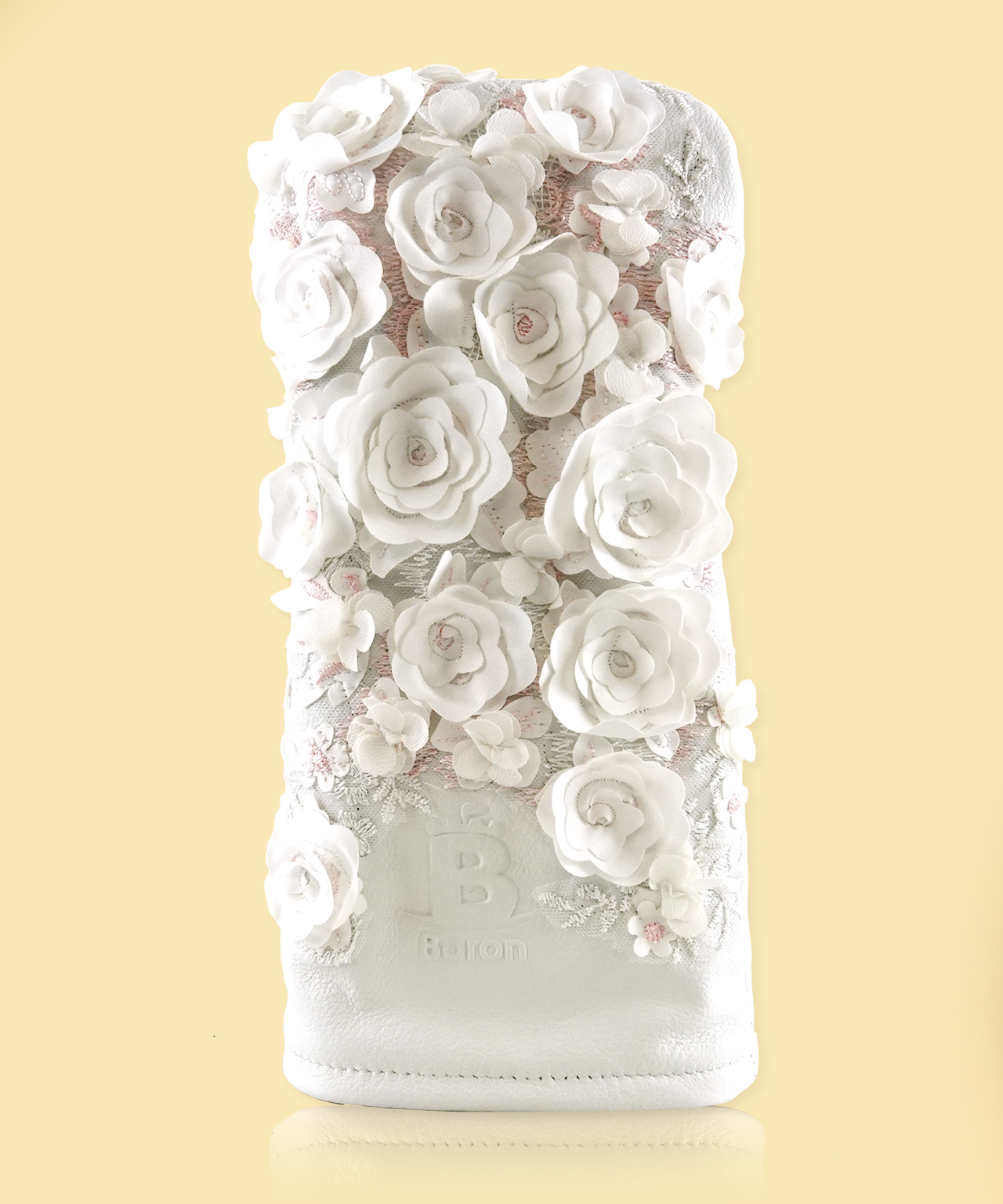 [Limited Edition] Baron Golf Flower Driver, Wood, Utility Cover made by Finest Calf Leather [Hand-made] - White