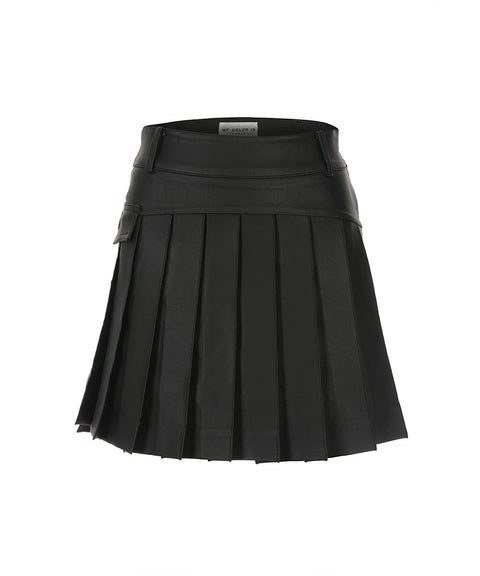 MYCL Leather Coated Pleated Skirt Black