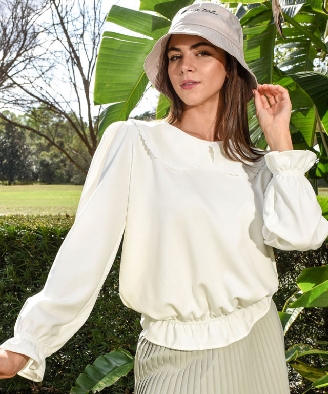 BENECIA 12 Rare Flat Collared Top - Ivory