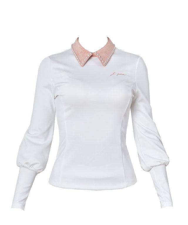 J.Jane Suede Pearl Collar T-Shirts (Pink)