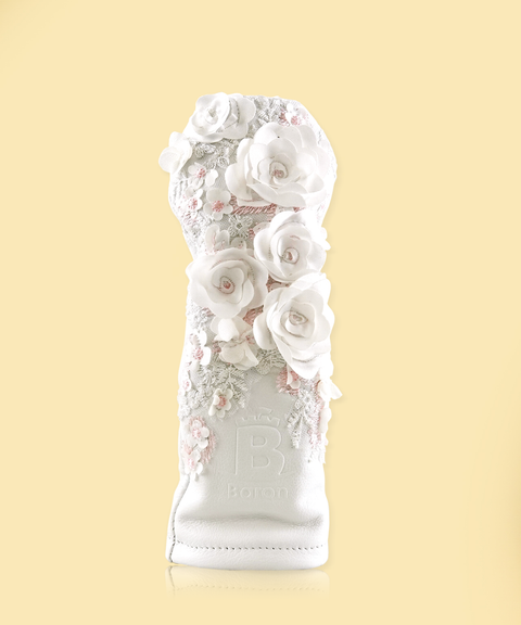 [Limited Edition] Baron Golf Flower Driver, Wood, Utility Cover made by Finest Calf Leather [Hand-made] - White
