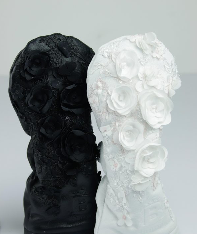 [Limited Edition] Baron Golf Flower Driver, Wood, Utility Cover made by Finest Calf Leather [Hand-made] - White