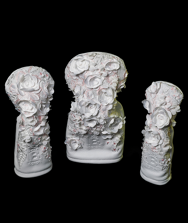 [Limited Edition] Baron Golf Flower Driver, Wood, Utility Cover made by Finest Calf Leather [Hand-made] - White