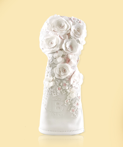 [Limited Edition] Baron Golf Flower Driver, Wood, Utility Cover made by Finest Calf Leather [Hand-made] - White